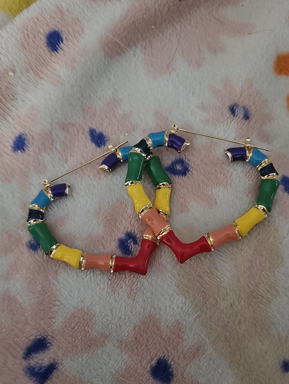 Colorful Enamel Segment Hoop Earrings with Gold Accents